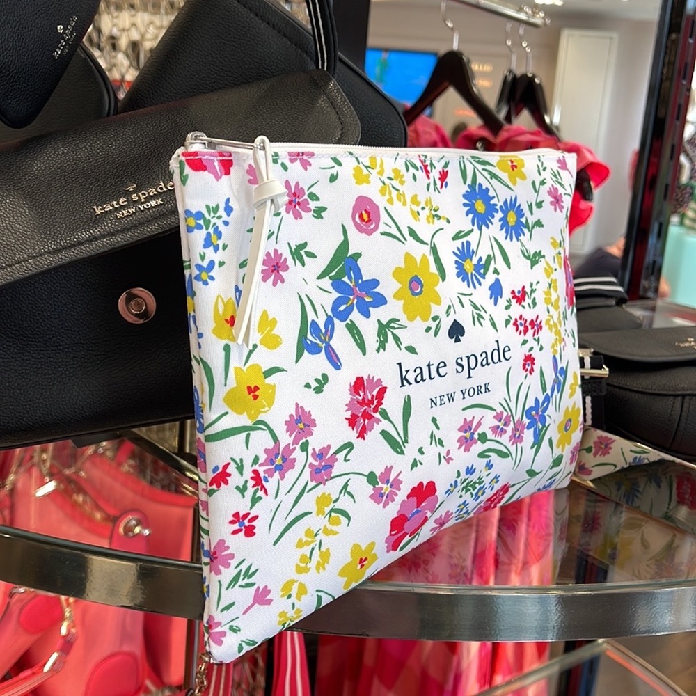 Kate Spade Large Canvas Floral Print Zip Pouch - Picture 12 of 16